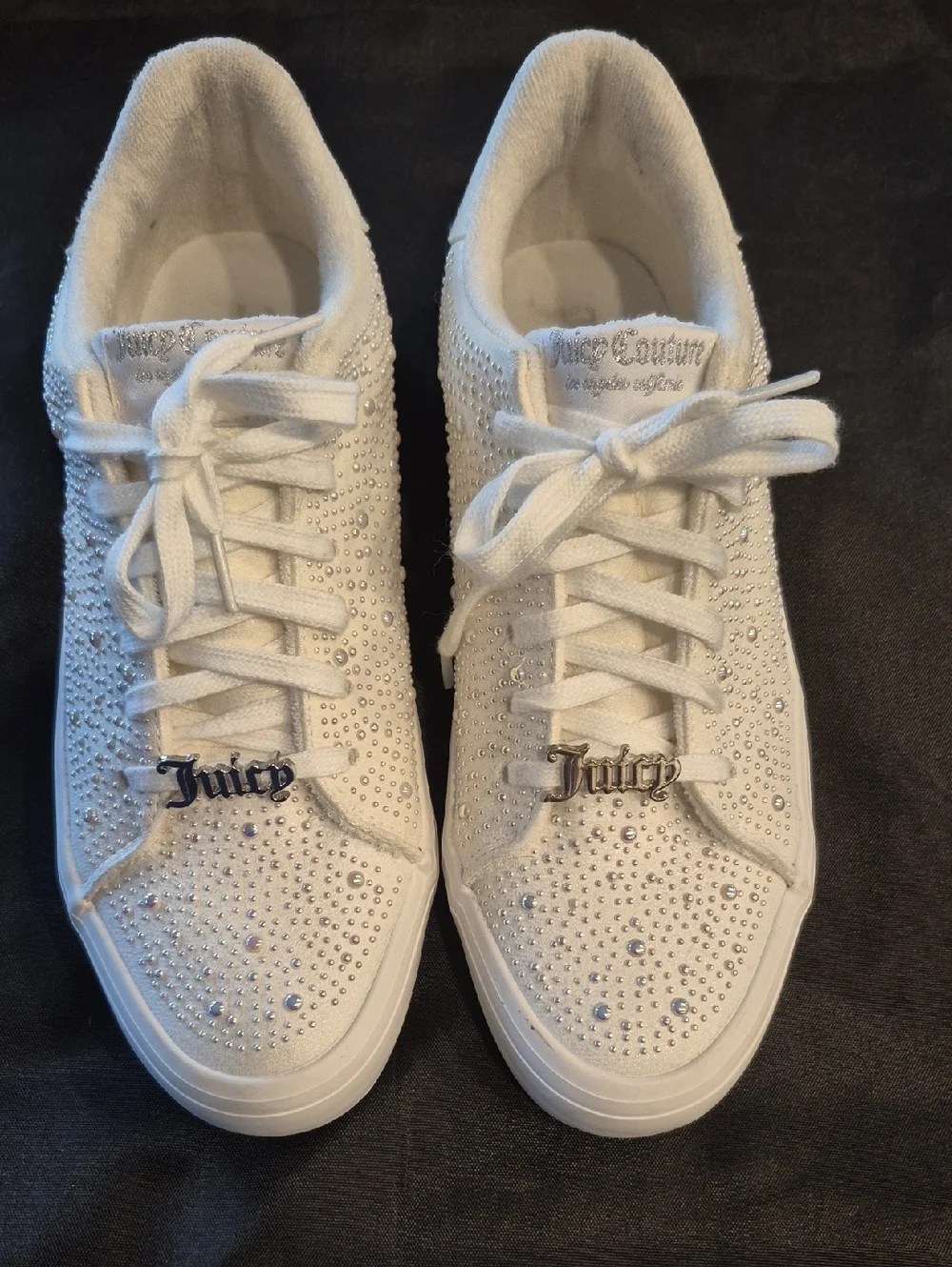 Juicy Couture White Alanis B Silver Stud Embellished Lace-Up Sneakers
